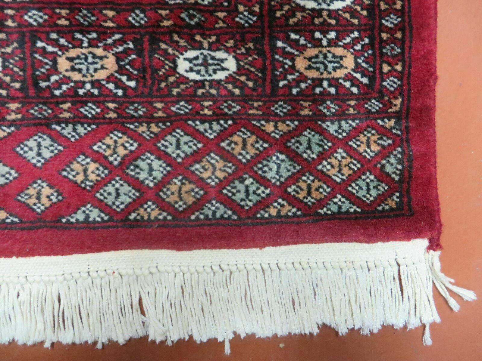 2' 7" X 10' Vintage Handmade Bokhara Turkoman Pakistani Wool Dark Red Runner Oriental Rug - Jewel Rugs