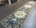 2' 7" X 14' Handmade French Garden Aubusson Needlepoint Rug Flat Weave Runner Black and Beige - Jewel Rugs