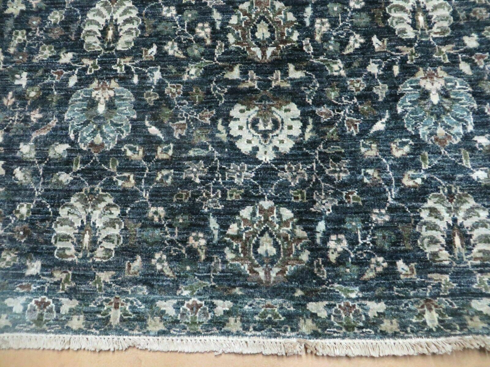 5' 6" X 8' Vintage Handmade Pakistani Floral Oriental Wool Rug Black Dark Grey - Jewel Rugs