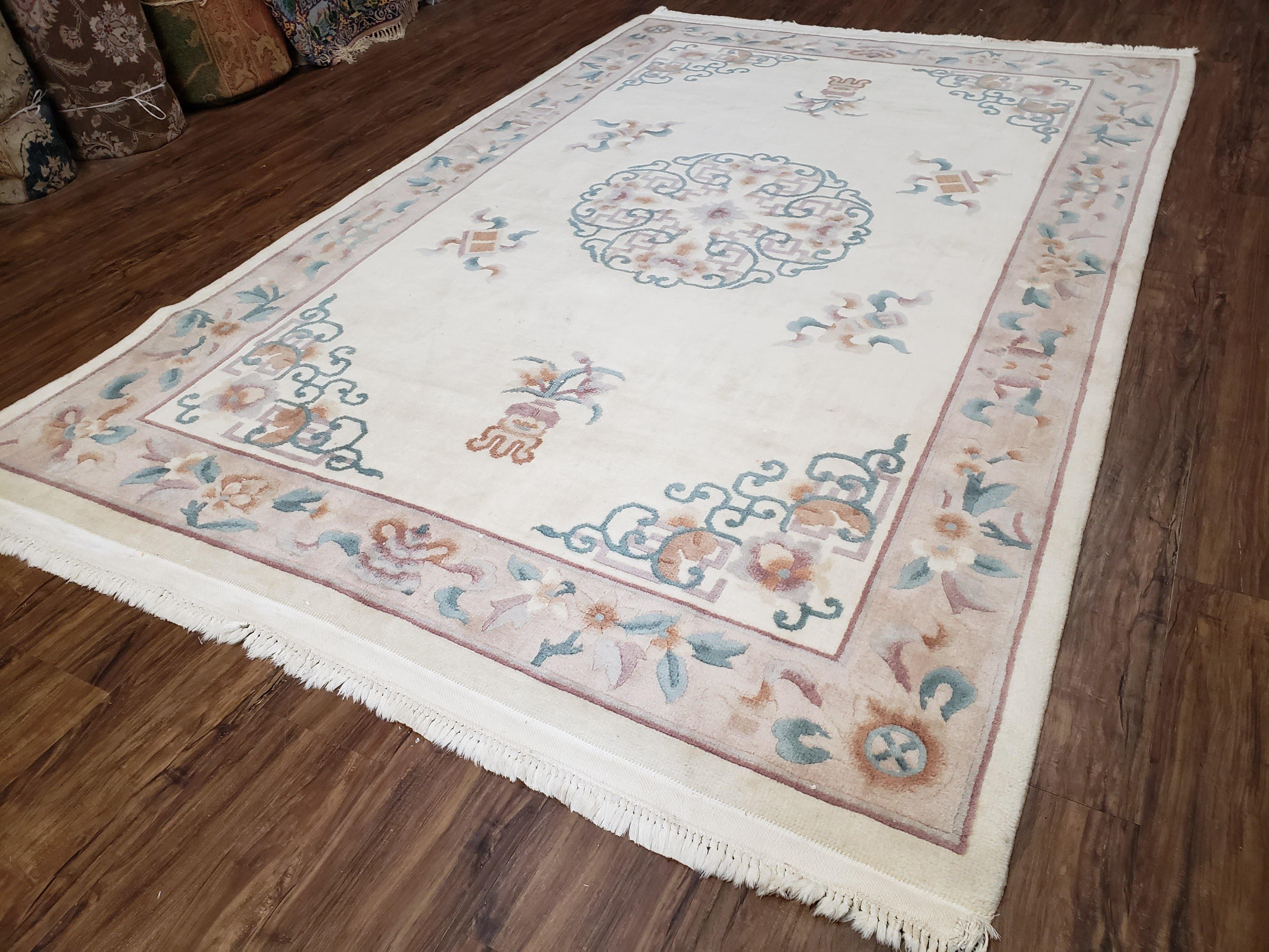 Art Deco Rug, 6x9 Rug, Ivory Rug, Ivory and Gray Rug, Chinese Rug, Chinese Art Deco Rug, Art Deco Carpet, Vintage Rug, Hand Knotted Wool Rug - Jewel Rugs