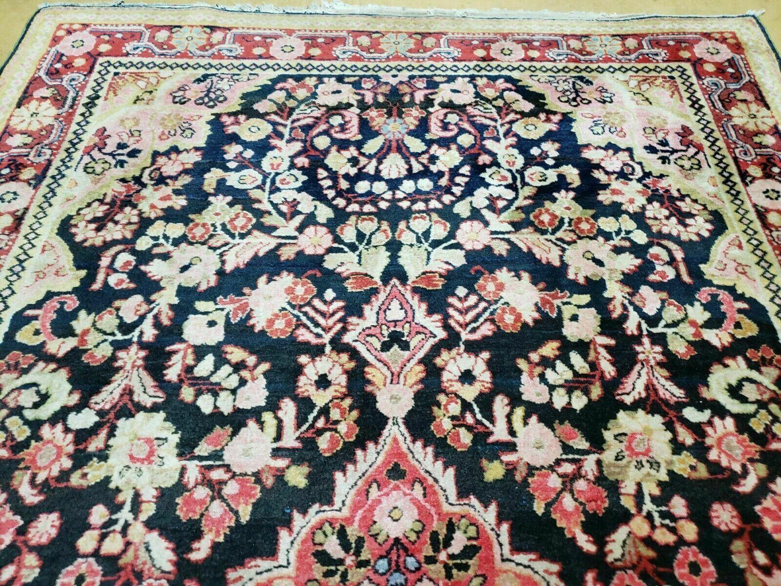 4' X 6' Antique Handmade India Floral Oriental Wool Rug Carpet Organic Blue - Jewel Rugs