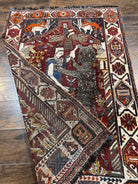 Antique Persian Shiraz Pictorial Rug 3.6 x 5, Persian Tribal Rug, Handmade, Lions, Highly Unique Collectible Small Persian Carpet, Maroon, Wool - Jewel Rugs