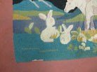 2' X 3' 7" Vintage American Handmade Hooked Rug COW RABBIT Farm Nice - Jewel Rugs