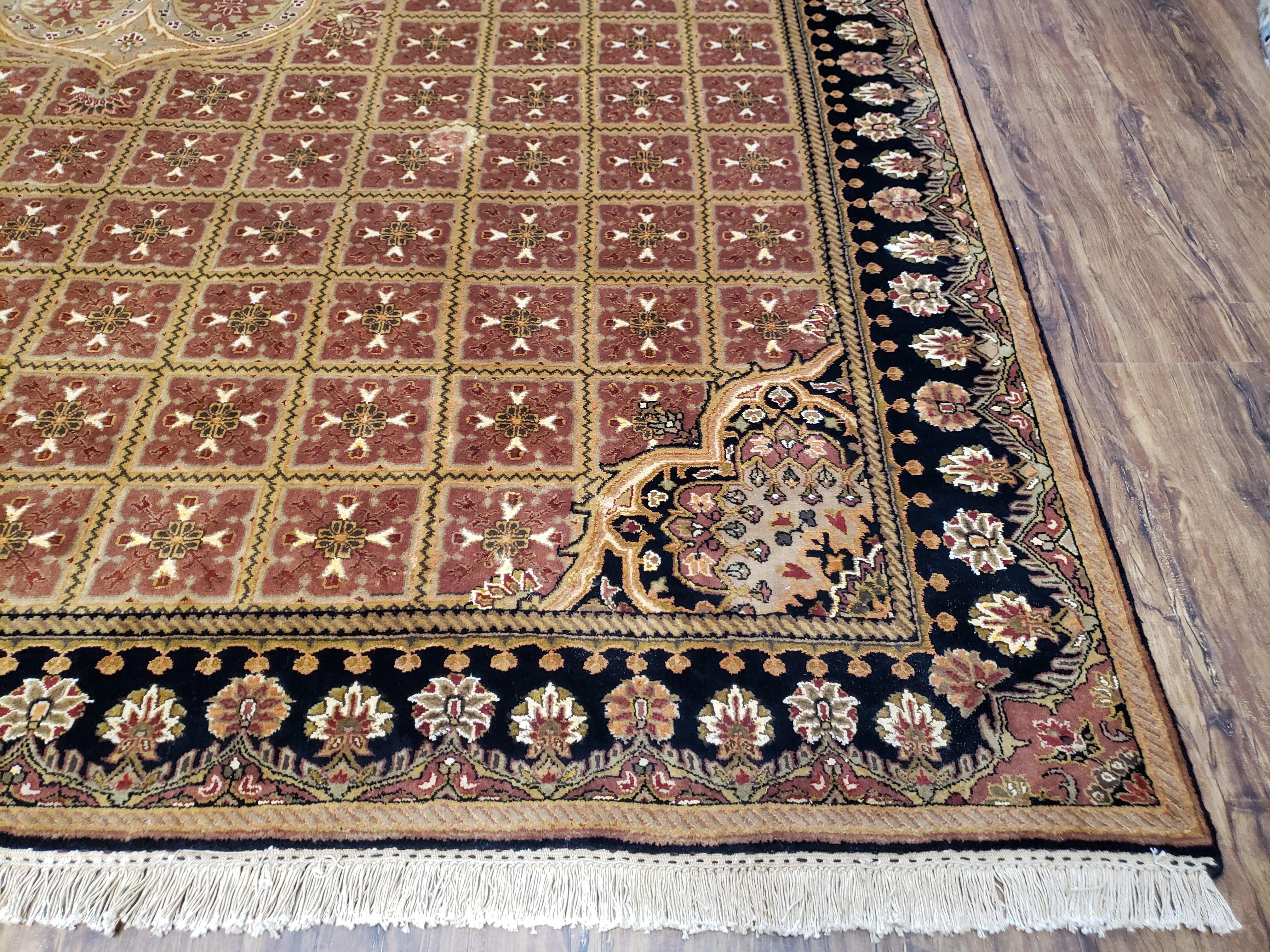 Indo Persian Rug, 8x10 Rug, Panel Design Rug, Handmade Rug, Wool Area Rug 8 x10, Vintage Rug, Medallion Rug, Indian Rug, Rose Red Black Gold - Jewel Rugs