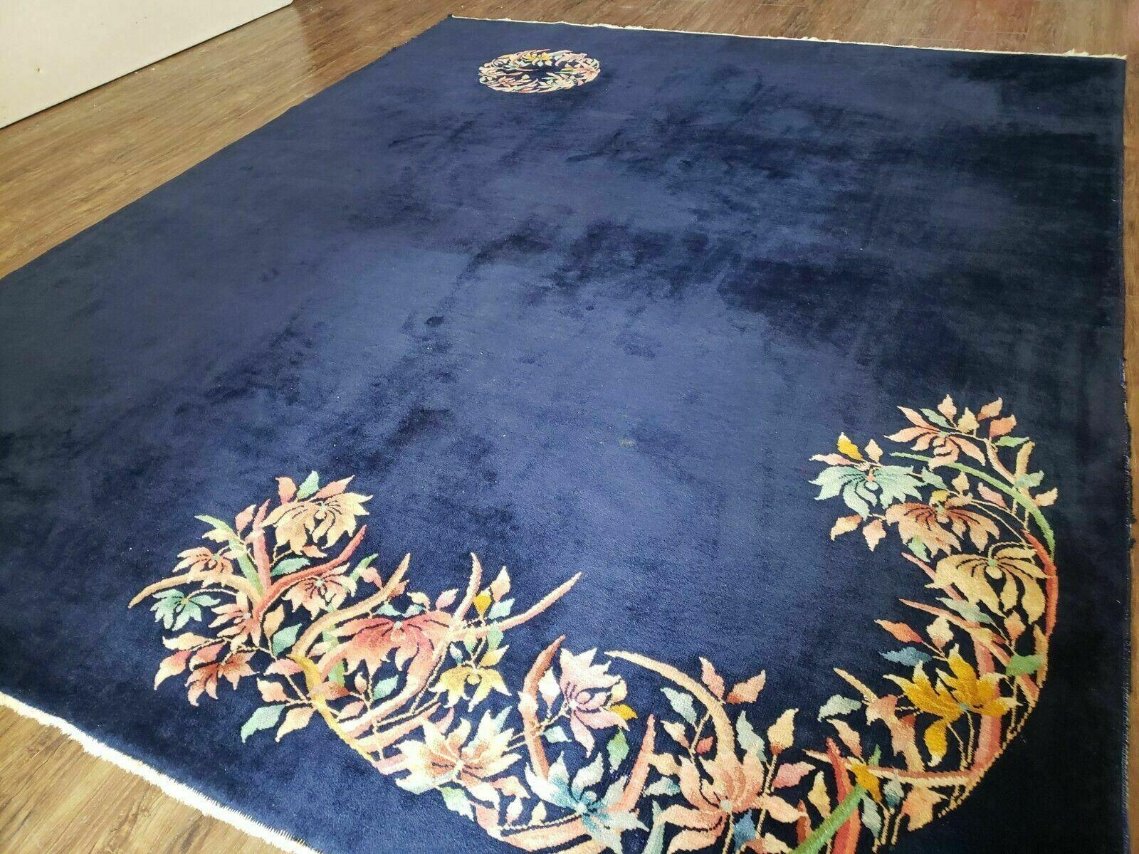 8' X 10' Handmade Art Deco Chinese Wool Rug Nichols Fete Carpet Blue - Jewel Rugs