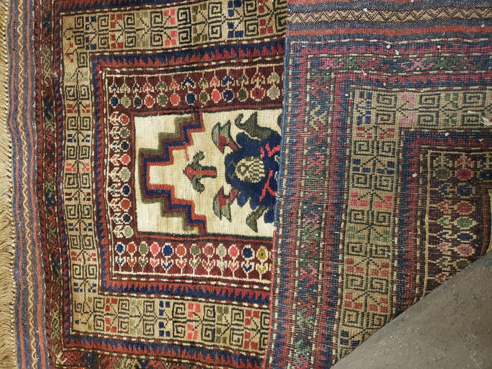 2' 9" X 4' 1" Vintage Handmade Pakistan Balouchi Tribal Wool Rug Raised Pattern - Jewel Rugs