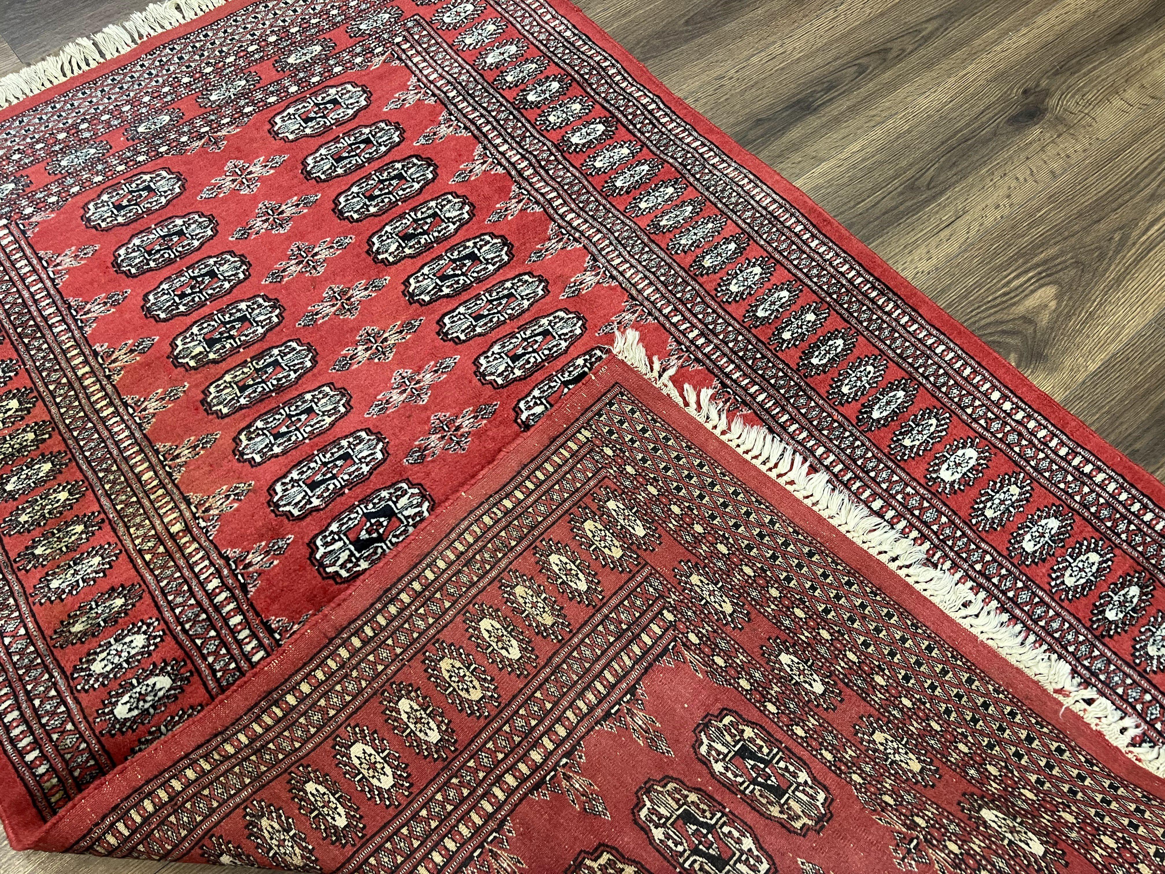 Pakistani Bokhara Rug 3x5, Red Turkoman Carpet 3 x 5 ft, Hand Knotted Wool Vintage Tribal Bohemian Rug, Elephant Foot Motif, Handmade Nice - Jewel Rugs