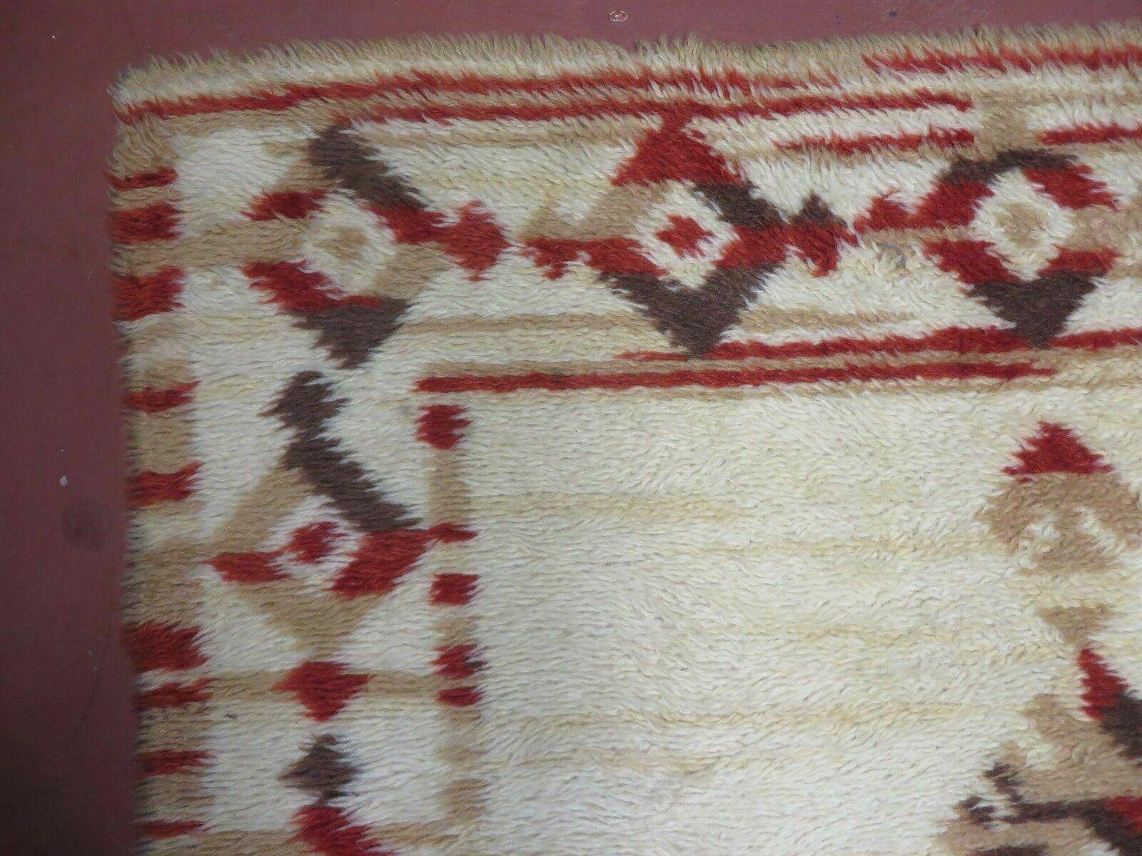 4' X 6' Vintage 1960 Rya Shag Rug Mid-Century Modern Navajo Pattern Nice - Jewel Rugs