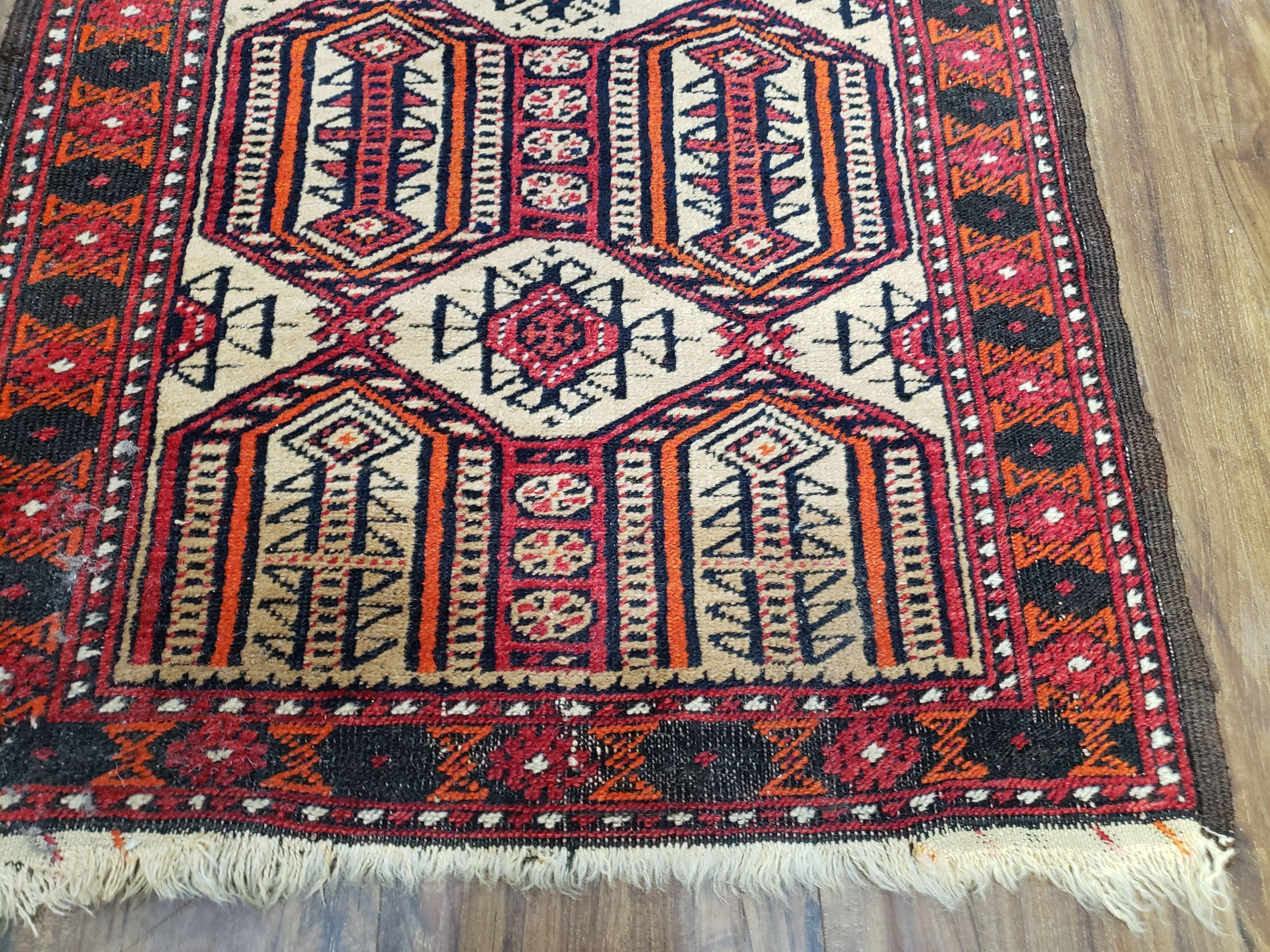 Semi Antique Persian Turkoman Baluch Collectible Rug, Hand-Knoted, Wool, 2'2" x 3'6" - Jewel Rugs