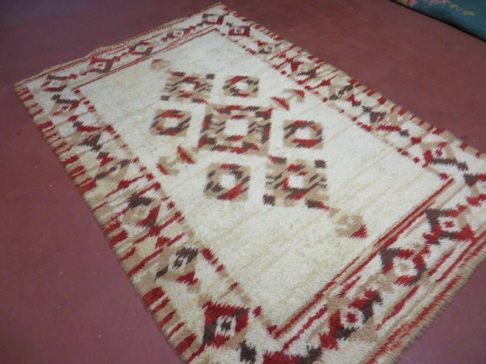 4' X 6' Vintage 1960 Rya Shag Rug Mid-Century Modern Navajo Pattern Nice - Jewel Rugs