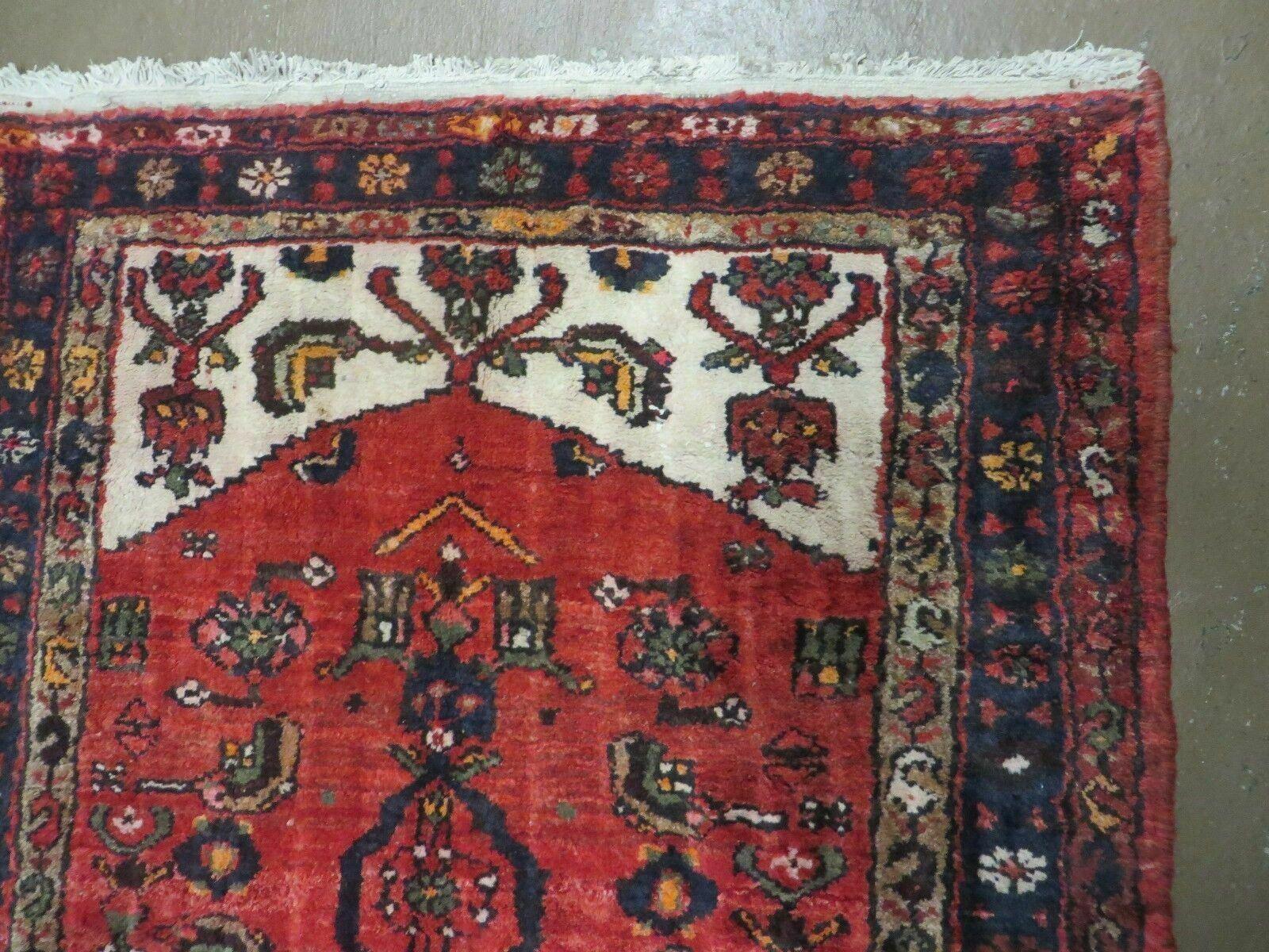 3' 3" X 10' 2" Antique Handmade India Floral Wool Runner Rug Knotted Red # 133 - Jewel Rugs