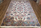 Antique Persian Kirman Rug, Ivory - Light Blue - Rose, Hand-Knotted, Wool, 5' 11" x 8' 11" - Jewel Rugs