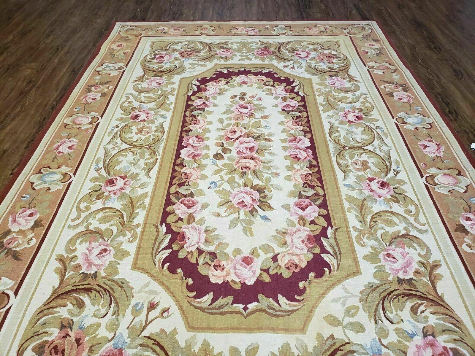 6' X 9' Vintage Handmade Wool Rug Aubusson Weave Savonnerie Flat Pile Beige Wow - Jewel Rugs