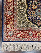 Authentic Silk Turkish Hereke Rug 2x3 ft with Signature, Wonderful Silk on Silk Small Hereke Carpet 2 x 3, Floral Navy Blue Dark Red Cream - Jewel Rugs