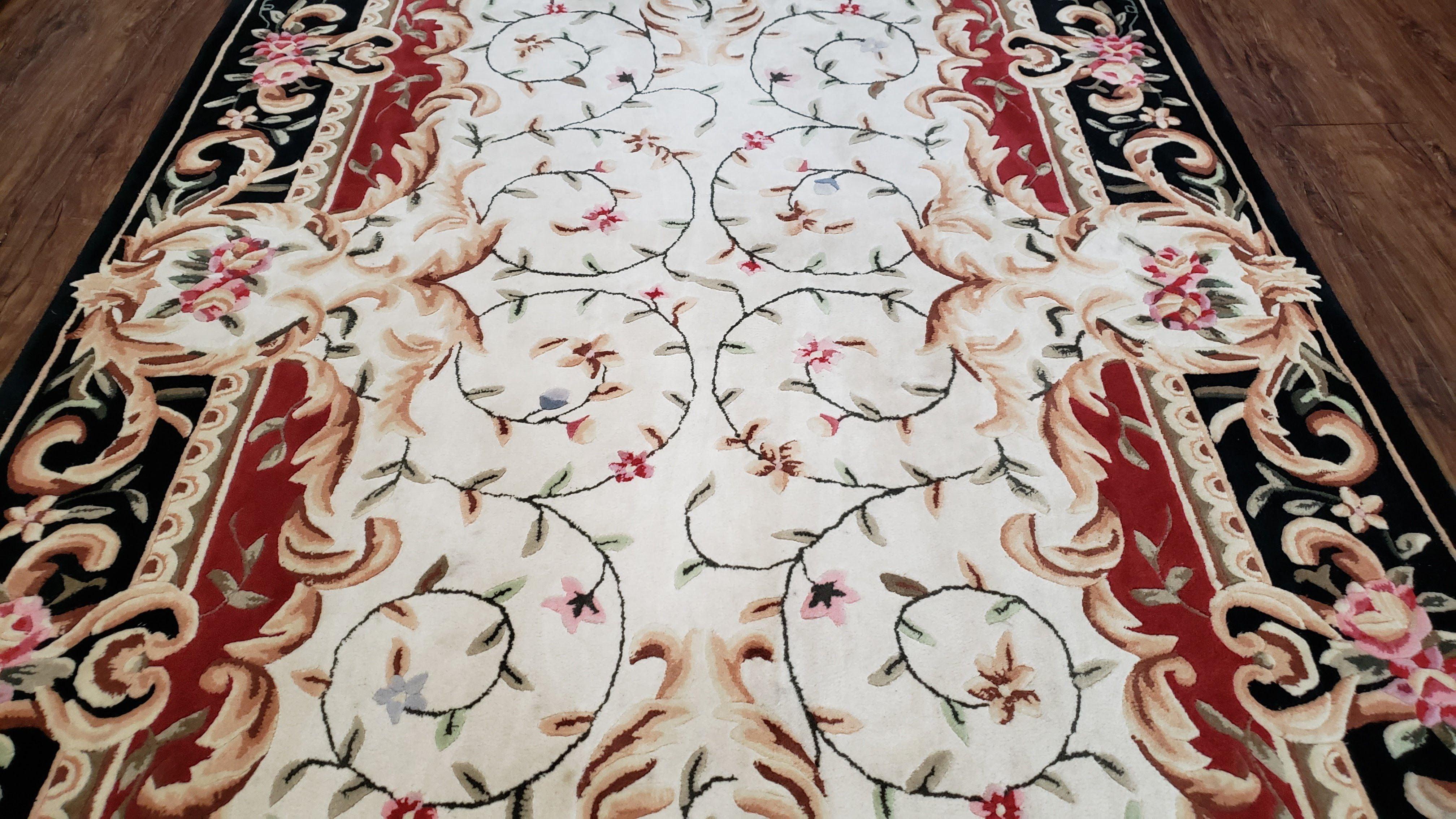 Chinese Aubusson Rug 5x8, Safavieh Area Rug 5 x 8, Hand-Tufted, Wool, Ivory Black Red, European Style Carpet, Safavieh Carpet, Elegant Rug - Jewel Rugs