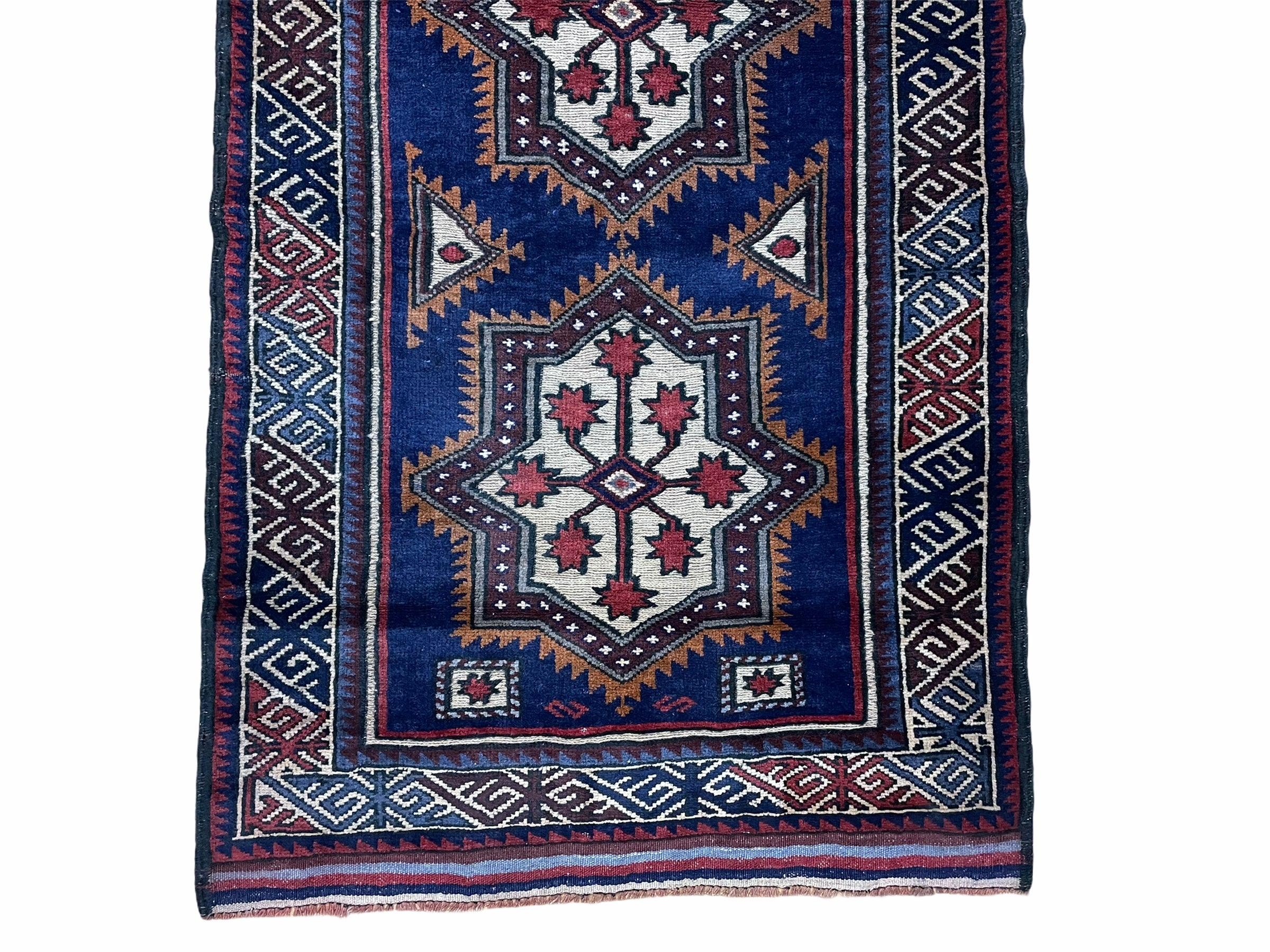 3 X 4 Handmade Tribal Wool Rug Baluchi Rug Afghan Balouch Rug Blue Red Beige - Jewel Rugs