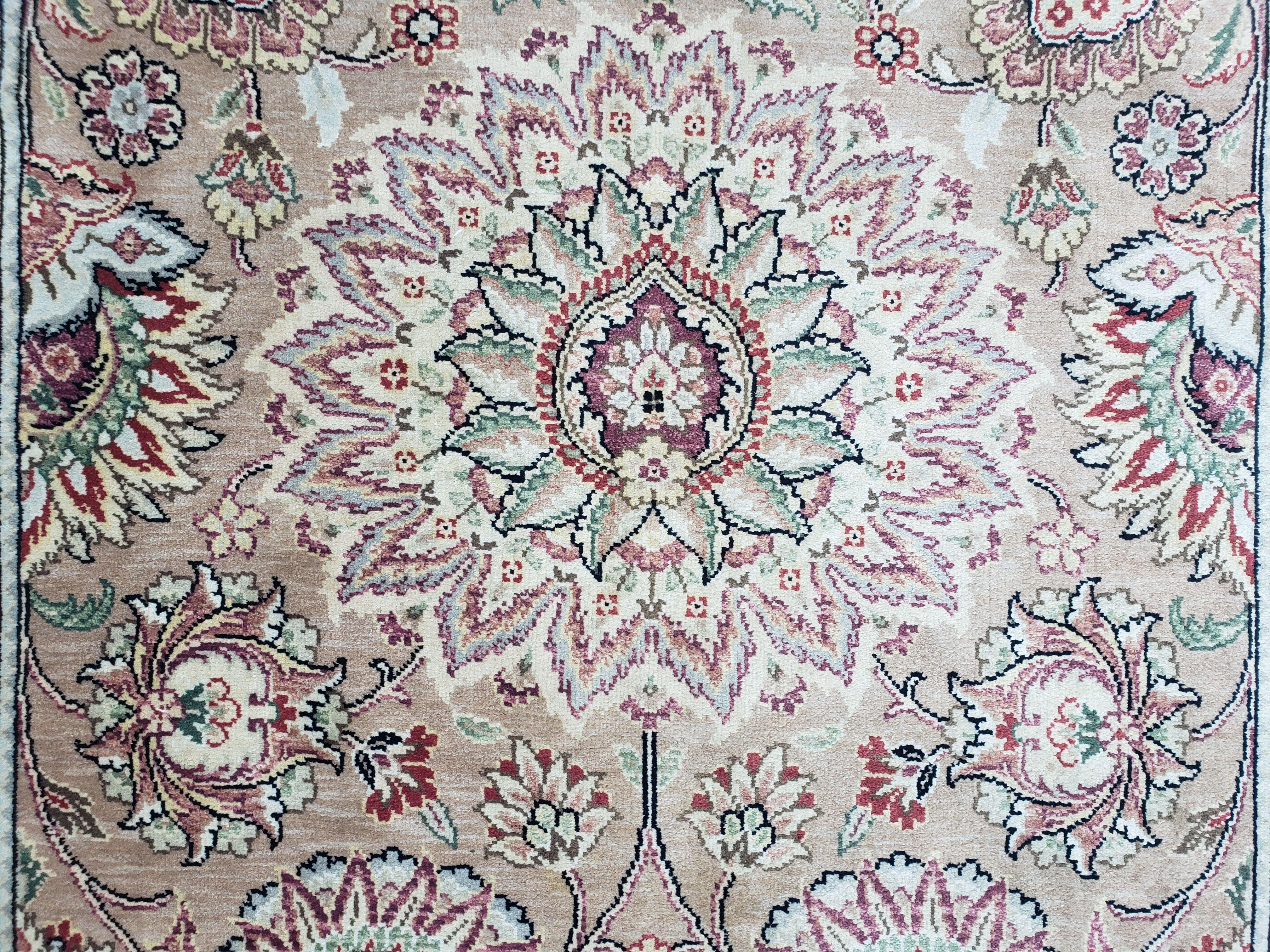 Vintage Very Long Runner 27' ft, Hand-Knotted, Light Salmon Pink & Beige, Indo Mahal Rug, Indian Carpet, Persian Oriental Design, 4' x 27' - Jewel Rugs