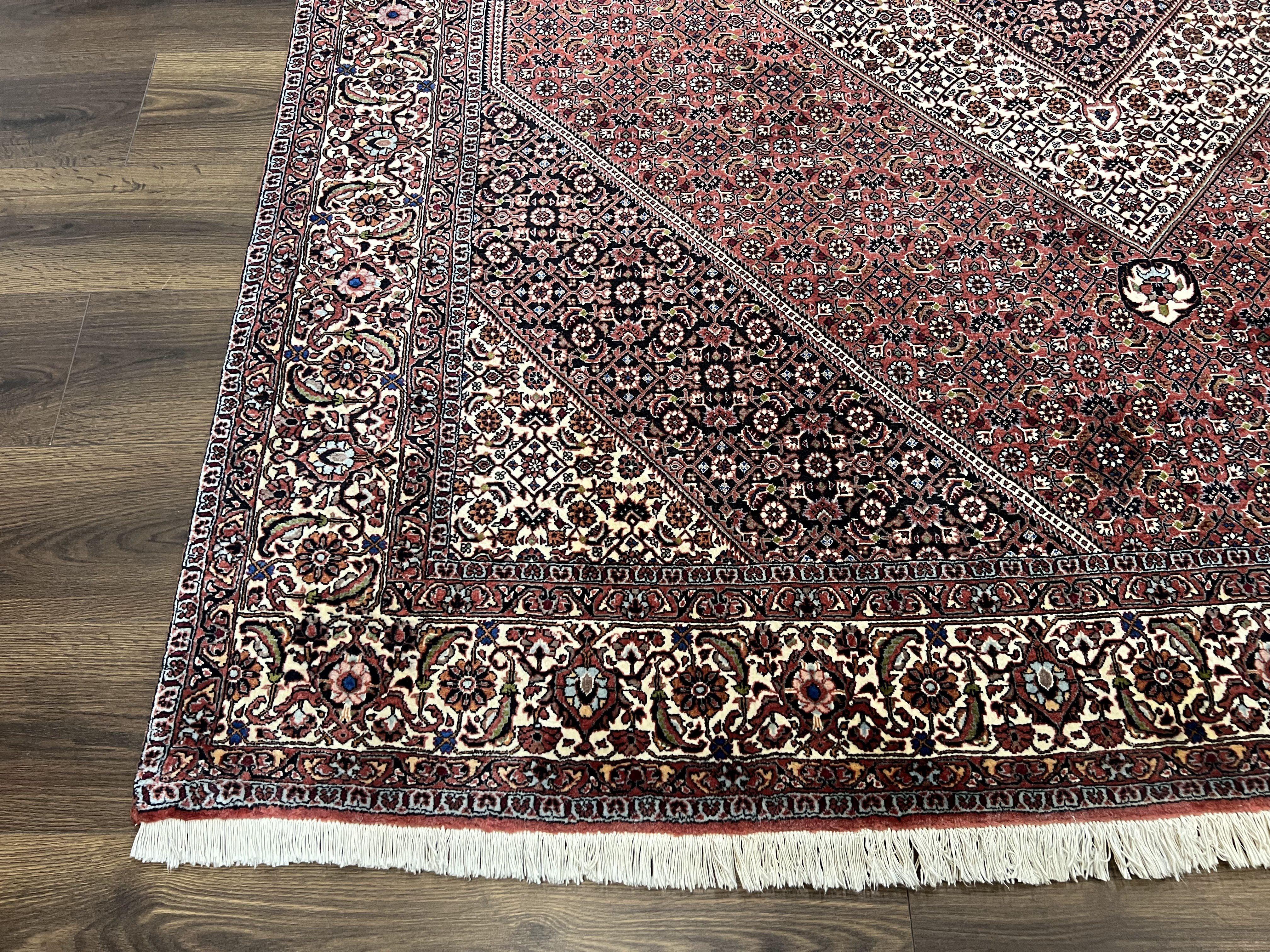 Wonderful Persian Bidjar Rug 7x8 ft, Almost Square Oriental Carpet, Herati Mahi, Highly Detailed, Ivory Red Navy Blue, Very Fine Handmade Bijar Rug - Jewel Rugs