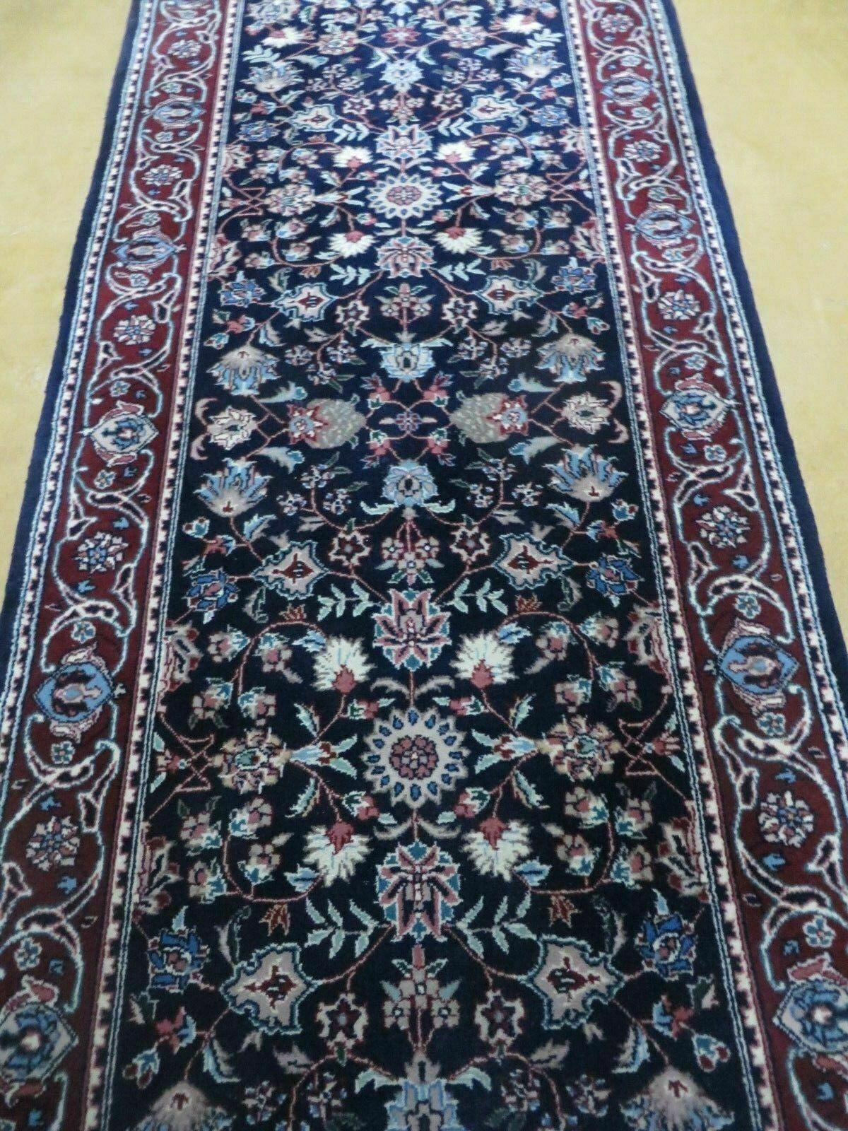 2' 7" X 8' Vintage Handmade Indian Agra Wool Blue Runner Oriental Rug Nice - Jewel Rugs