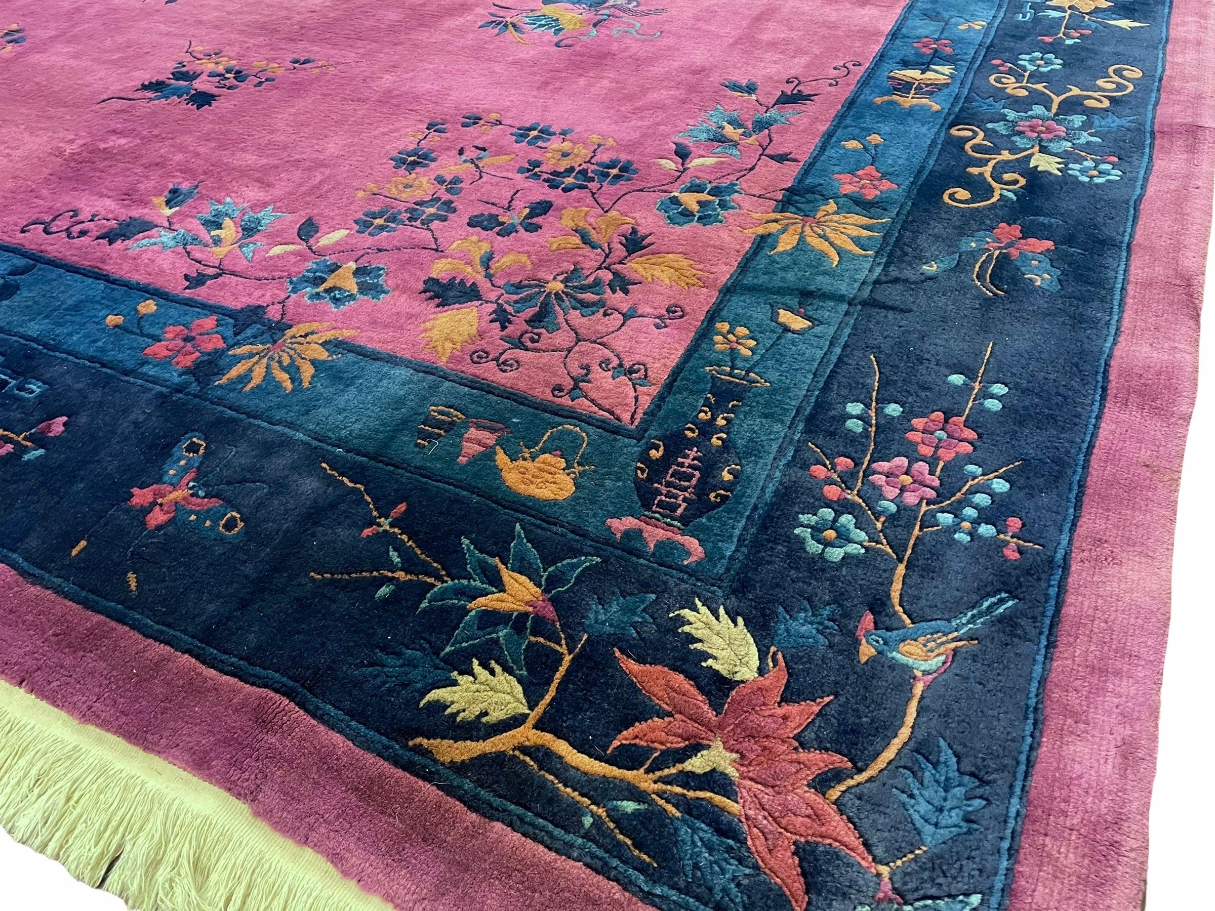 Antique Chinese Art Deco Rug 9x12 Purple Rug, Magenta Chinese Nichols Rug 9 x 12, Antique Art Deco Carpet, Peking Rug, Rare Antique Wool Rug - Jewel Rugs