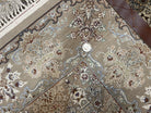 Super Fine Persian Isfahan Rug 3x5 ft, Kork Wool on Silk Foundation, Repeated Floral Motif, Taupe Tan Hand Knotted Oriental Carpet 3 x 5 ft, Signed - Jewel Rugs