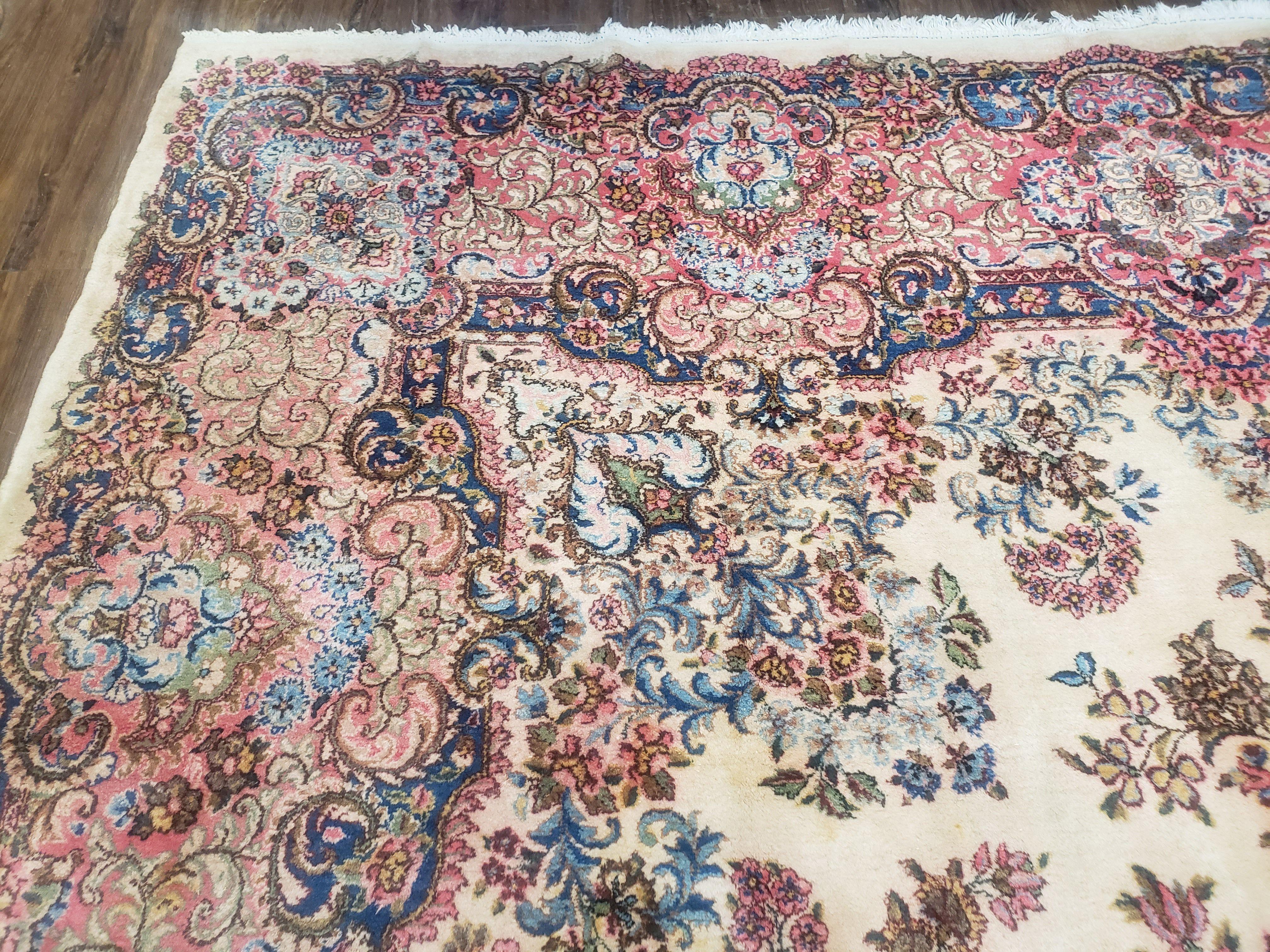 8' 6" X 12' 5" Authentic Vintage Handmade Kirman Wool Rug Beige Organic Nice - Jewel Rugs