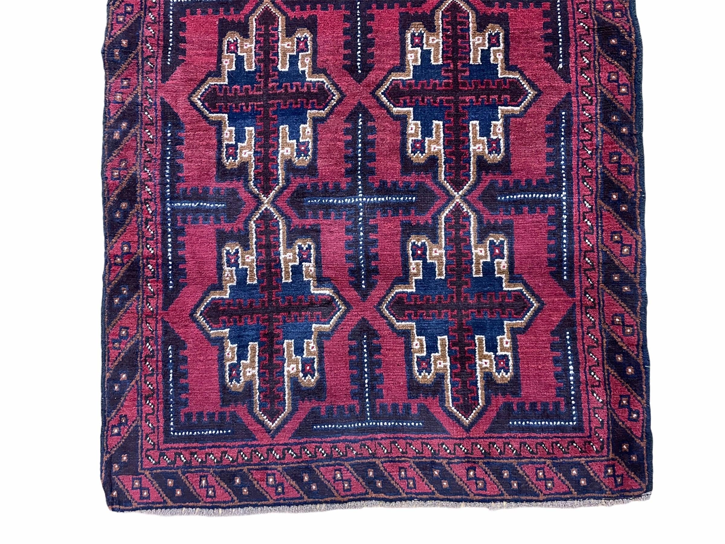 3X5 Vintage Handmade Tribal Wool Rug Balouchi Rug Afghan Rug Red Beige Blue Nice - Jewel Rugs