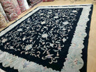 8' X 10' Vintage Handmade Chinese Art Deco 90 Lines Wool Rug Flowers Black Nice - Jewel Rugs