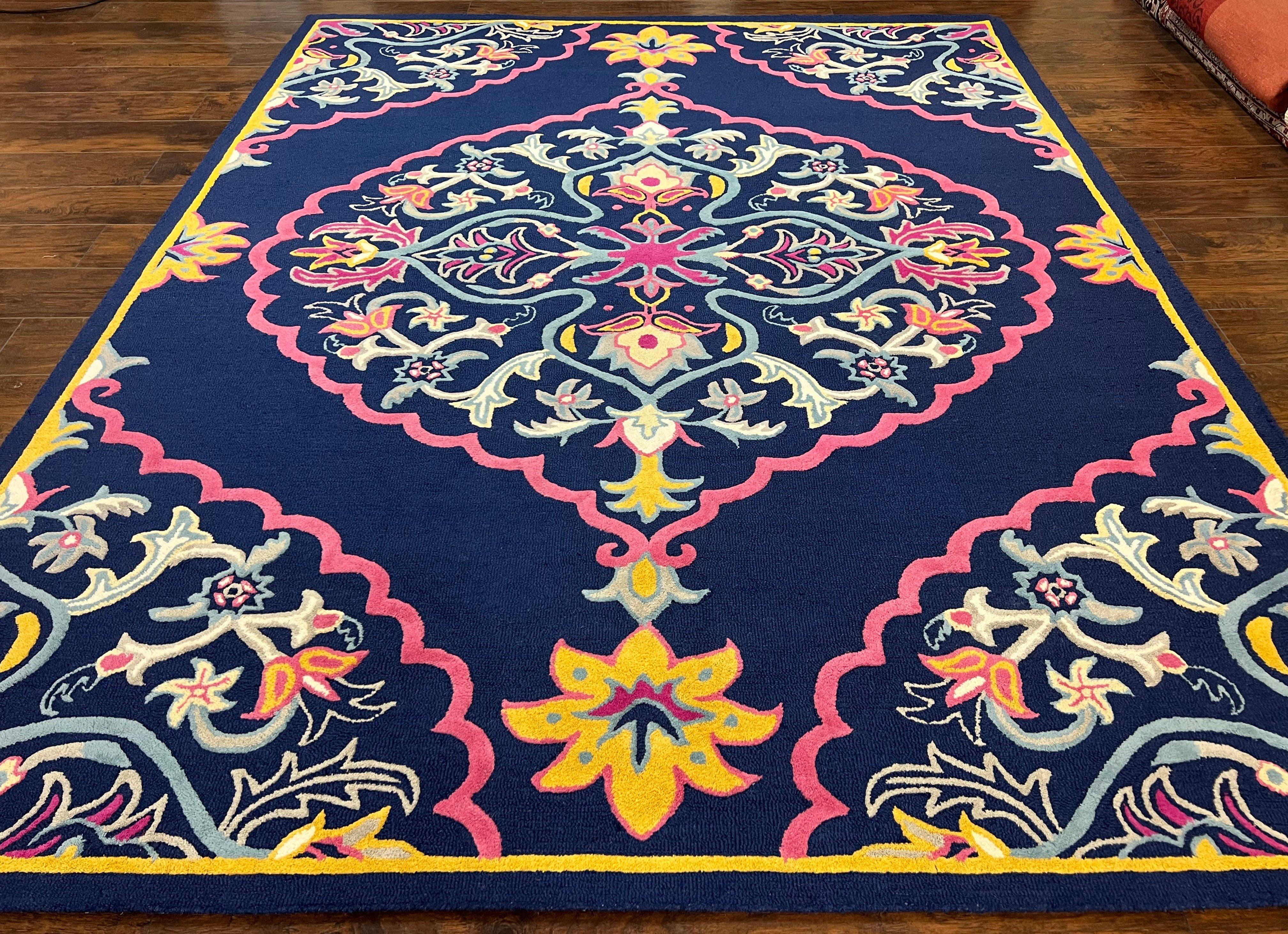 Safavieh Rug 8x10 Belagio Collection, Navy Blue Pink Yellow, Power-Loomed Wool Carpet, Floral Area Rug, Modern Rug, Room Sized 8 x 10 ft Rug - Jewel Rugs