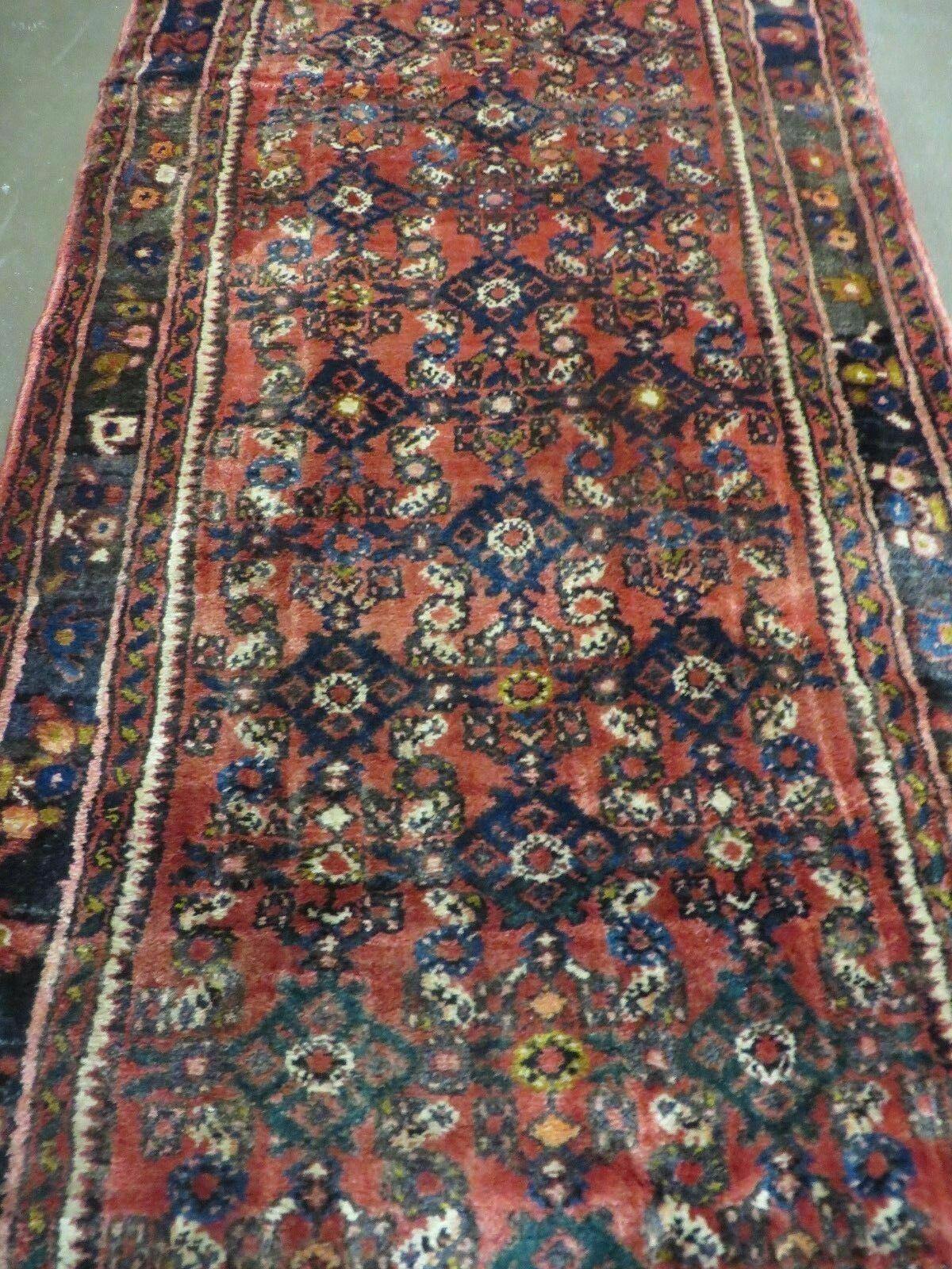 2' 10" X 9" Antique Handmade Indian Floral Wool Runner Rug Red Nice # 126 - Jewel Rugs