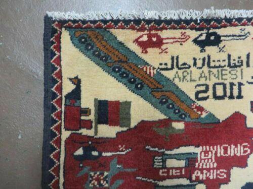 2' X 2'6" Handmade Afghan Balouch Tribal Wool War Rug Gun Tank Helicopter # 154 - Jewel Rugs