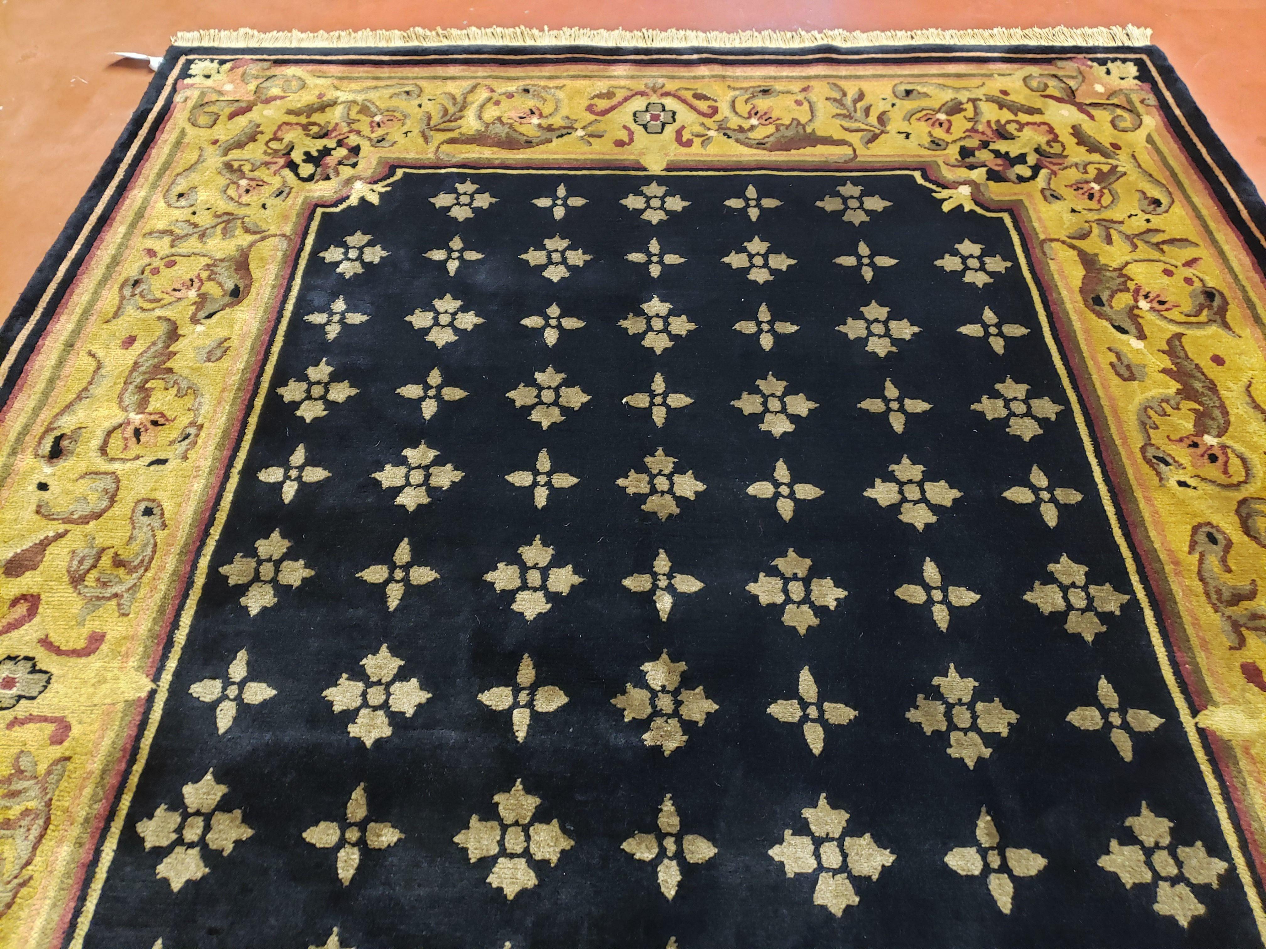 6x9 Aubusson Design Nepali Tibetan Rug Black & Tan Hand-Knotted Wool Carpet Soft Plush Pile New Rug Nice - Jewel Rugs