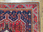 Antique Persian Shiraz Tribal Rug, Afshar Design, Double Medallion, Hand-Knotted, Red and Navy Blue, Wool, 5' 1" x 6' 8" - Jewel Rugs