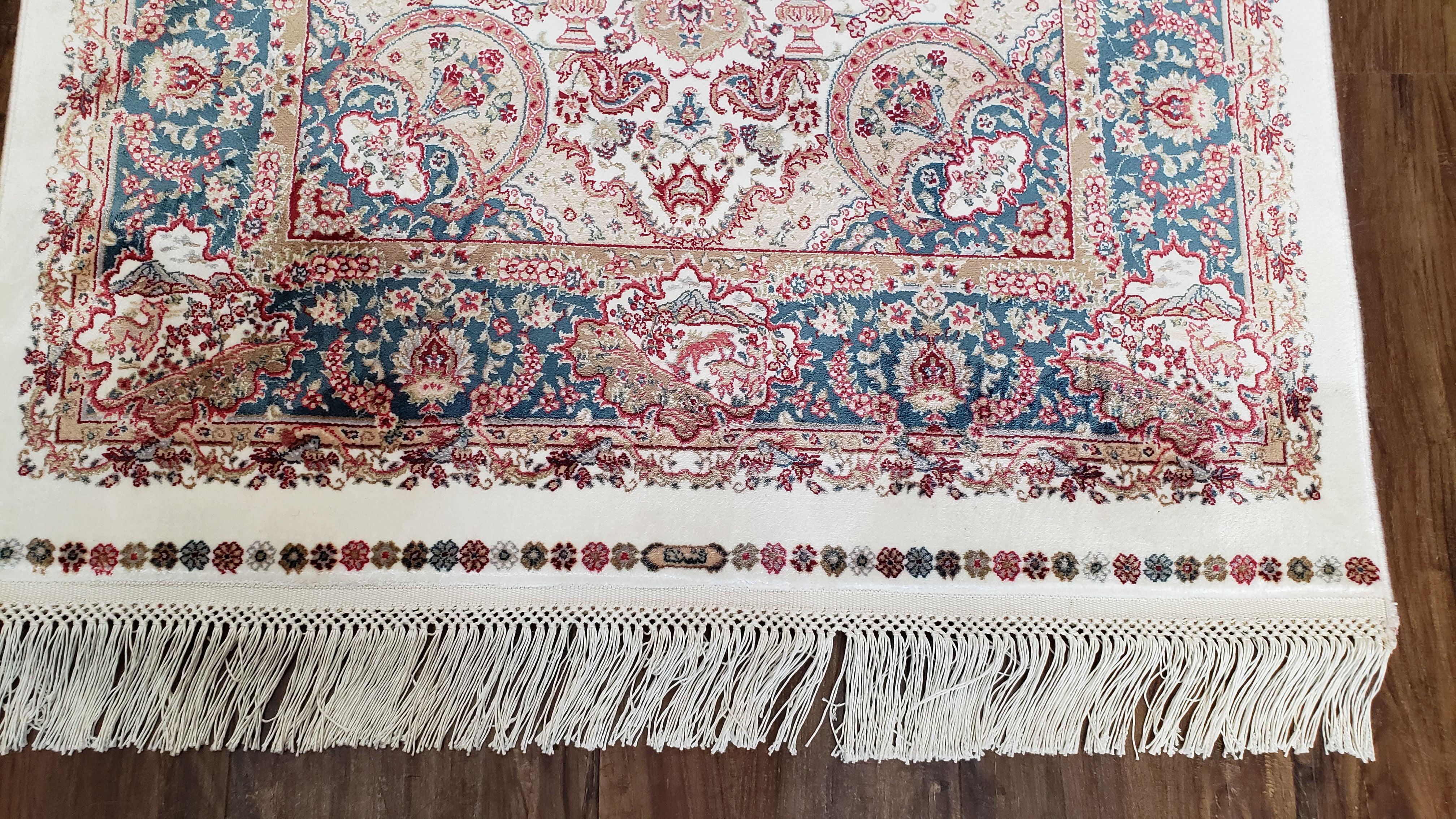 Blue & Ivory Silk Carpet, New Turkish Rug 3x5, Bamboo Silk, Medallion Rug, Fine Accent Rug, Soft, 2' 8" x 4' 11" - Jewel Rugs