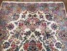 Antique Persian Kirman Rug, Ivory - Light Blue - Rose, Hand-Knotted, Wool, 5' 11" x 8' 11" - Jewel Rugs