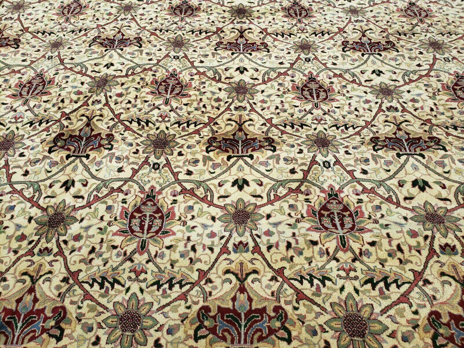 12' X 18' One-of-a-Kind Indian Agra Hand-Knotted Wool Rug Handmade Organic Dyes - Jewel Rugs