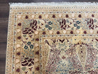 Fine Pak Persian Rug 9x12, Repeated Allover Floral Cypress Tree Motif, Cream and Dark Blue, Hand Knotted Pakistani Oriental Carpet 9 x 12 - Jewel Rugs