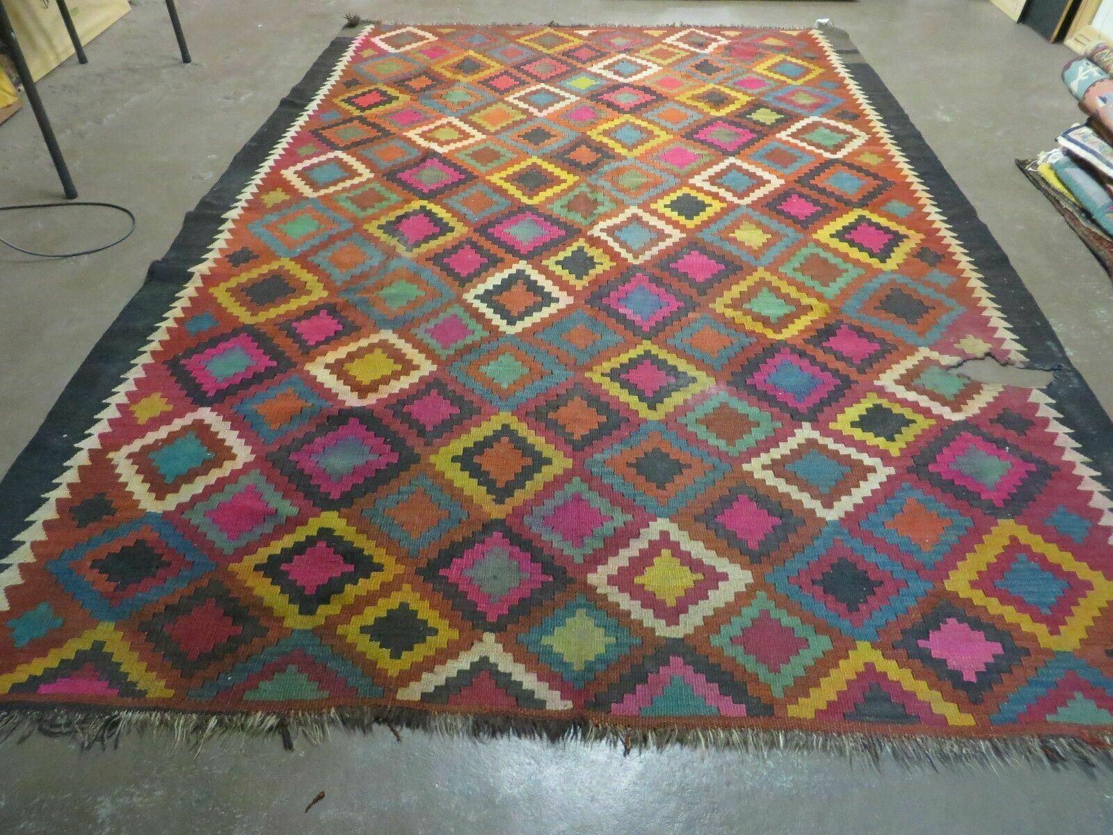 7' X10' Antique Afghan Kilim Handmade Flat Weave Wool Rug Vegy Organic Colorful - Jewel Rugs