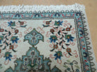 1' 9" X 2' 5" Handmade Indian Wool Rug Lahore Floral Design Small Oriental Rug Beige & Teal - Jewel Rugs