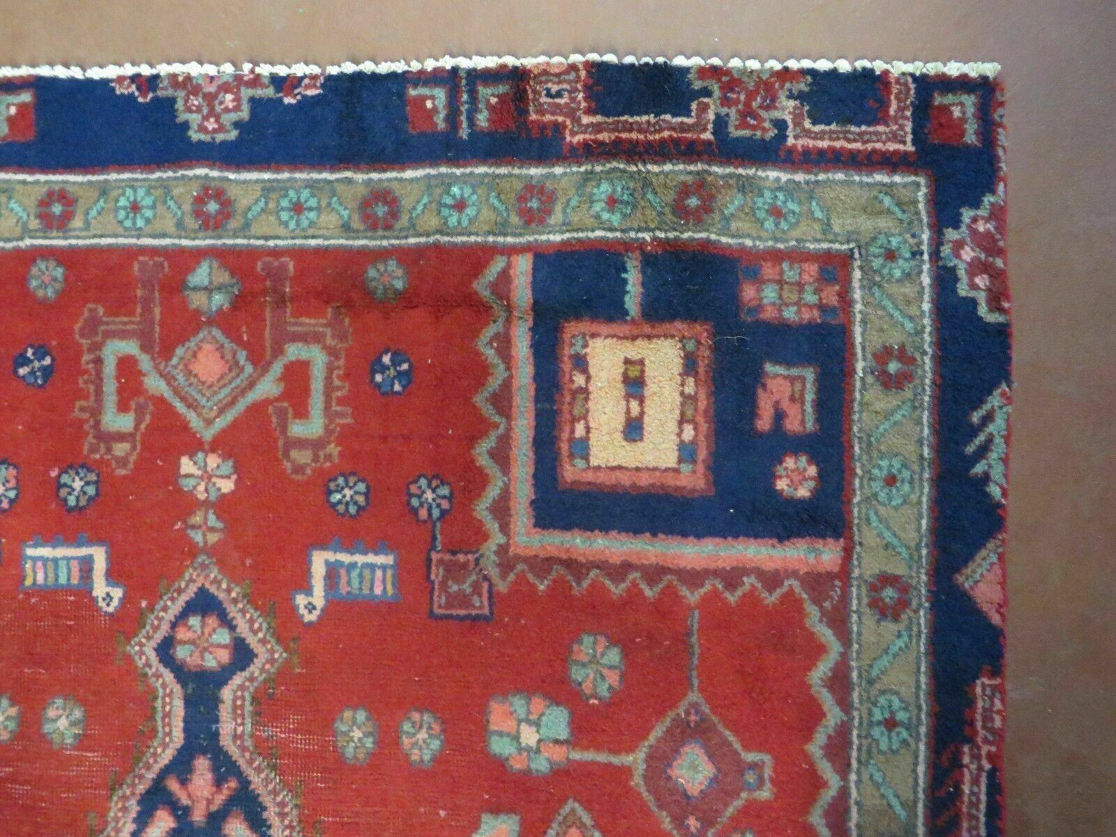 Antique Handmade India Geometric Oriental Wool Rug Vegetable Dye Runner Red - Jewel Rugs