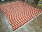 Large Striped Woolen Handmade Throw Blanket, Twin Size Bedding Hand-Woven, Indian Kilim Area Rug, 6x8 - 7x8, South American Style Textile - Jewel Rugs