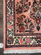 Persian Runner Rug 2.9 x 13.6, Semi Antique Vintage Persian Sarouk Hallway Rug, Wool Oriental Runner, Salmon and Cream, Floral Allover Hand Knotted - Jewel Rugs