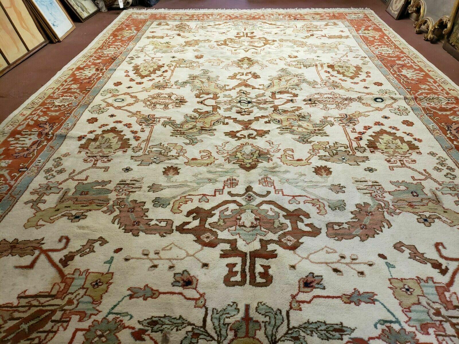 10' X 16' Hand Knotted Wool Indo Oushak Ushak Oriental Carpet Beige and Red - Jewel Rugs