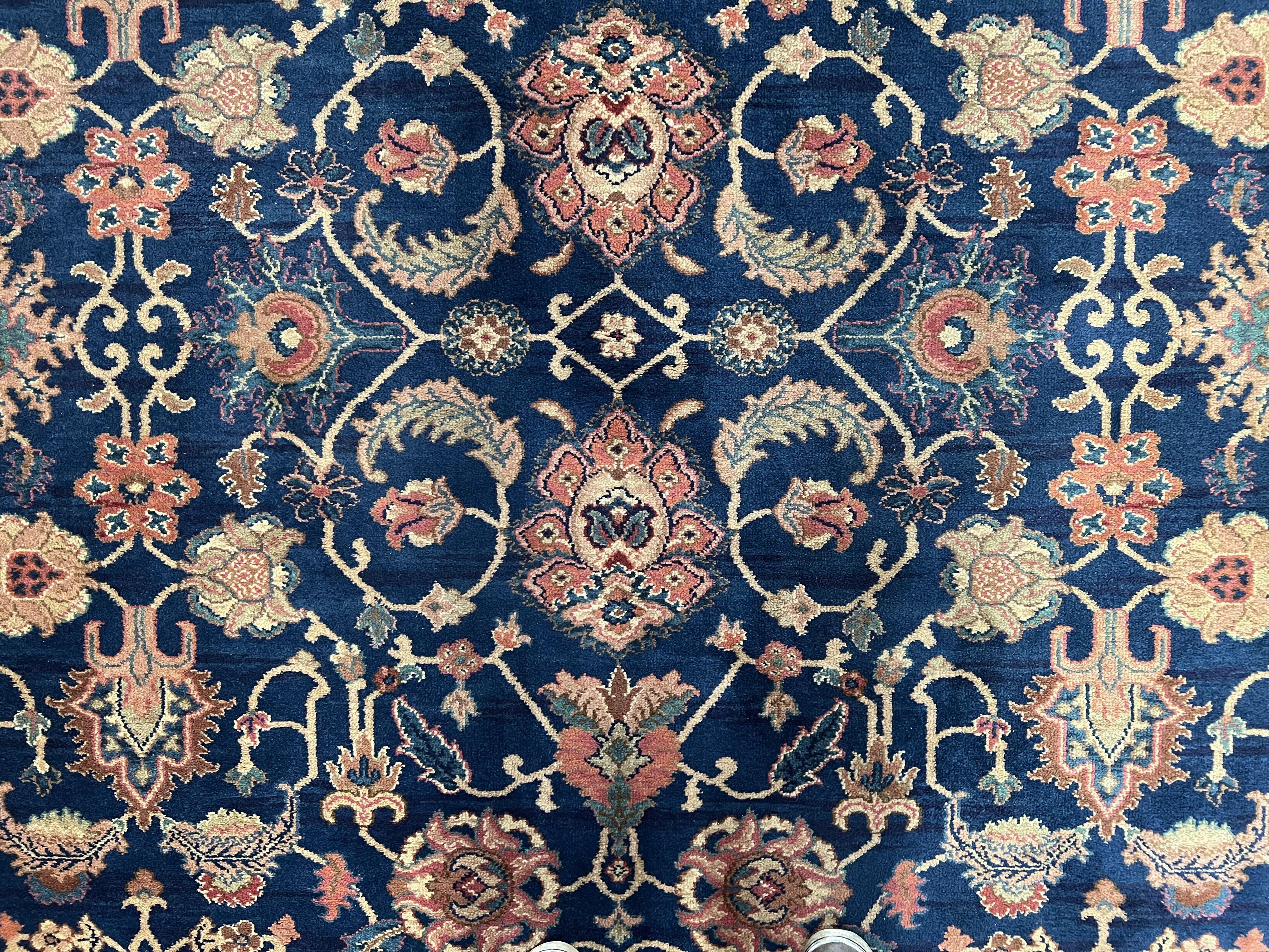 Karastan Rug 8.8 x 12 Herat Floral #900-904, Wool Karastan Carpet, Blue and Beige, Allover Herati Pattern, Samovar Teawash, Vintage Rug 9x12 - Jewel Rugs