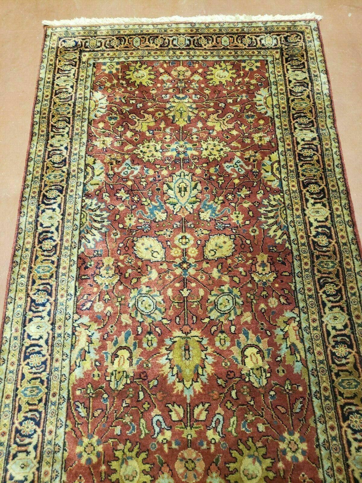 2' 7" X 12' Vintage Handmade Indian Floral Wool Rug Runner Red Oriental Carpet Nice - Jewel Rugs