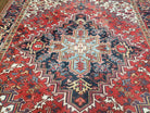 Semi Antique Persian Heriz Rug, Red Ivory & Blue, Hand-Knotted, Wool, 8'4" x 10'8" - Jewel Rugs