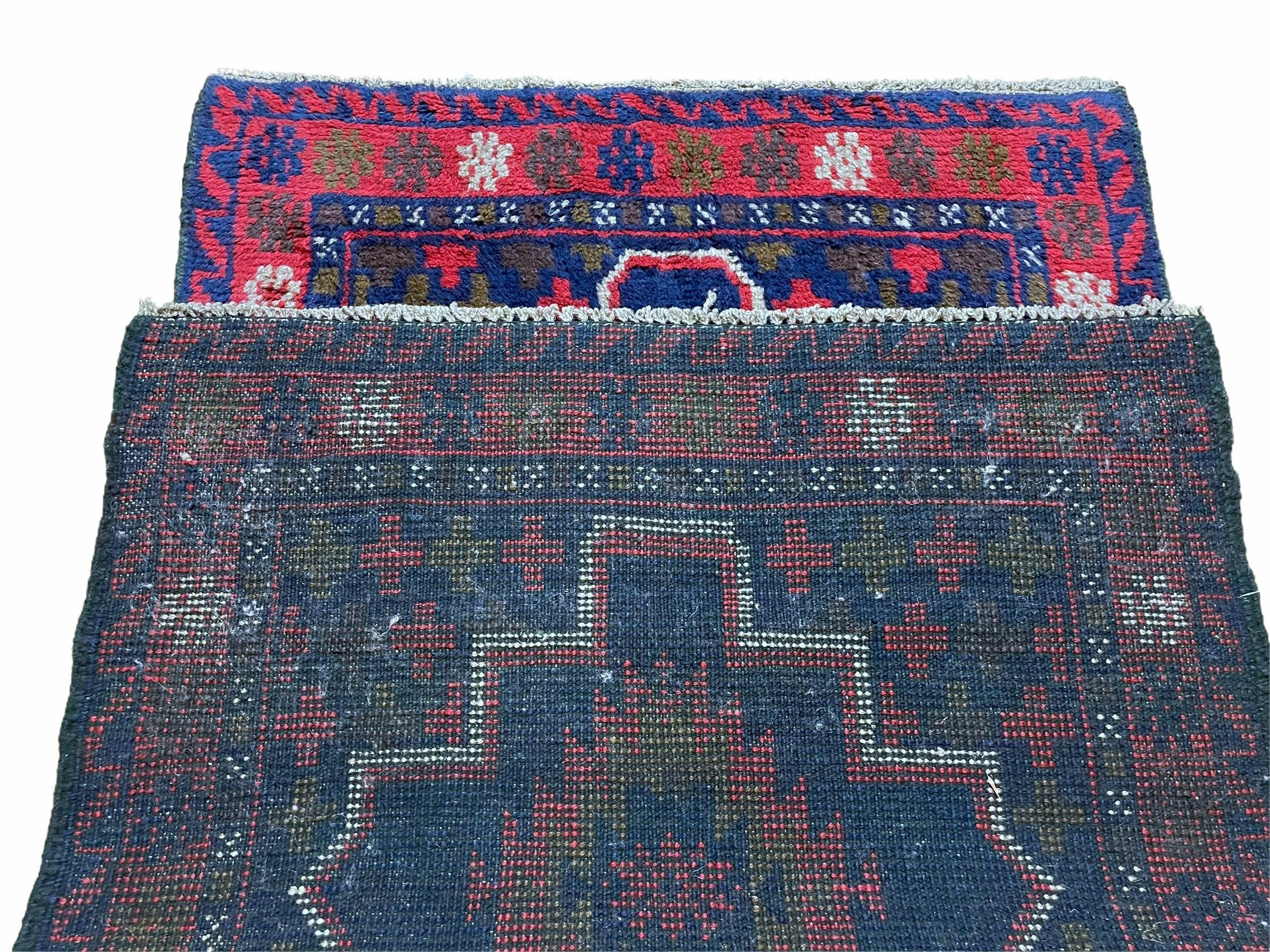 2' 9" X 4' 5" Vintage Handmade Tribal Wool Rug Balouchi Rug Afghan Rug Red Blue - Jewel Rugs