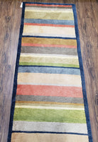 Colorful Tibetan Runner Rug, 2'7" x 11' 9", Striped Runner, Soft Wool Pile, Plush, Hand-Knotted, Multicolor, 12 ft Runner - Jewel Rugs