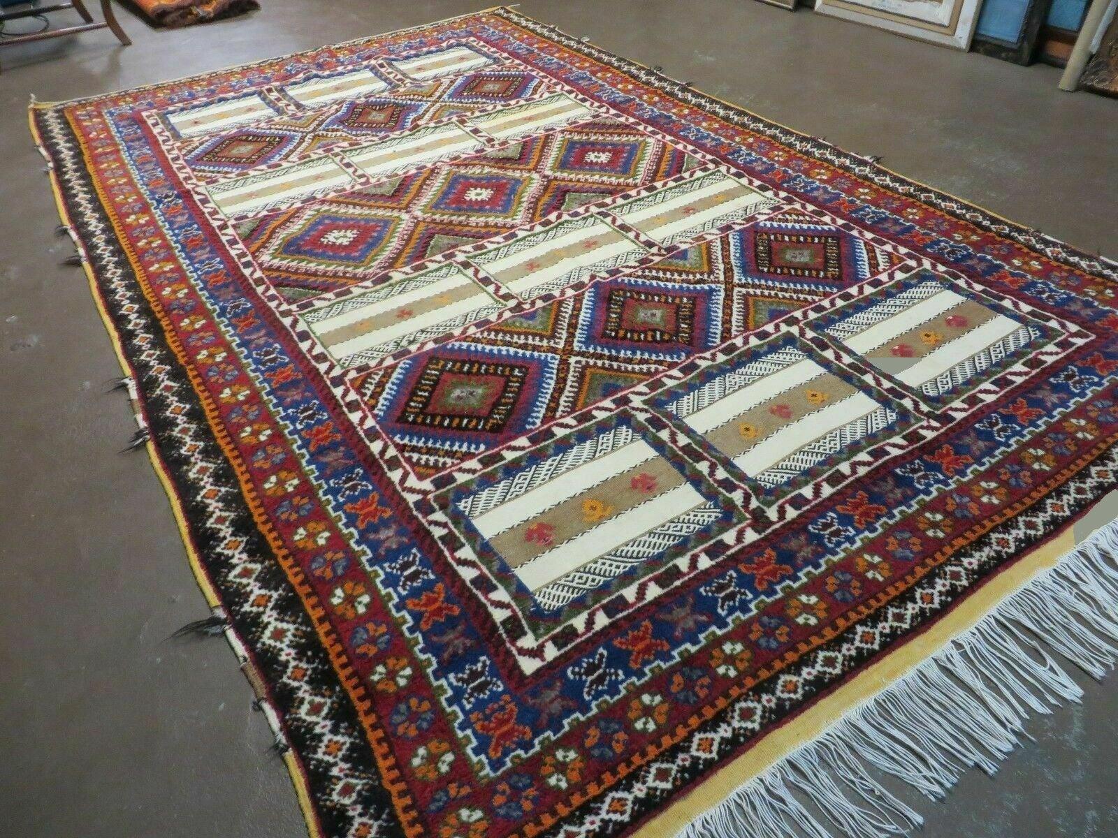 6' 6" X 10' 6" Vintage Handmade Moroccan Tribal Wool Rug Flat Weave Sections - Jewel Rugs