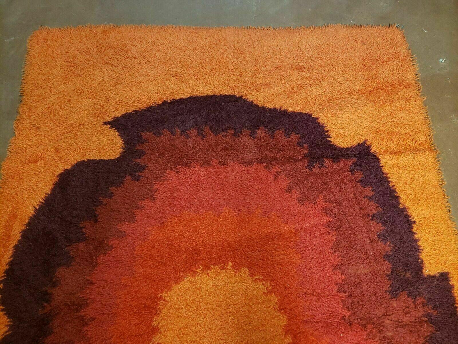 4' X 6' Vintage 1960 Danish Rya Shag DeLuxe Ege Rug Mid-Century Modern Orange Wow - Jewel Rugs